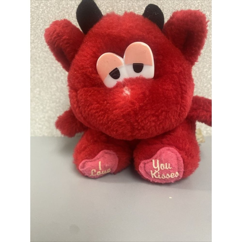 Vintage 80's Plush Red Devil  Black Horns Plush Stuffed Toy by MTY 9”